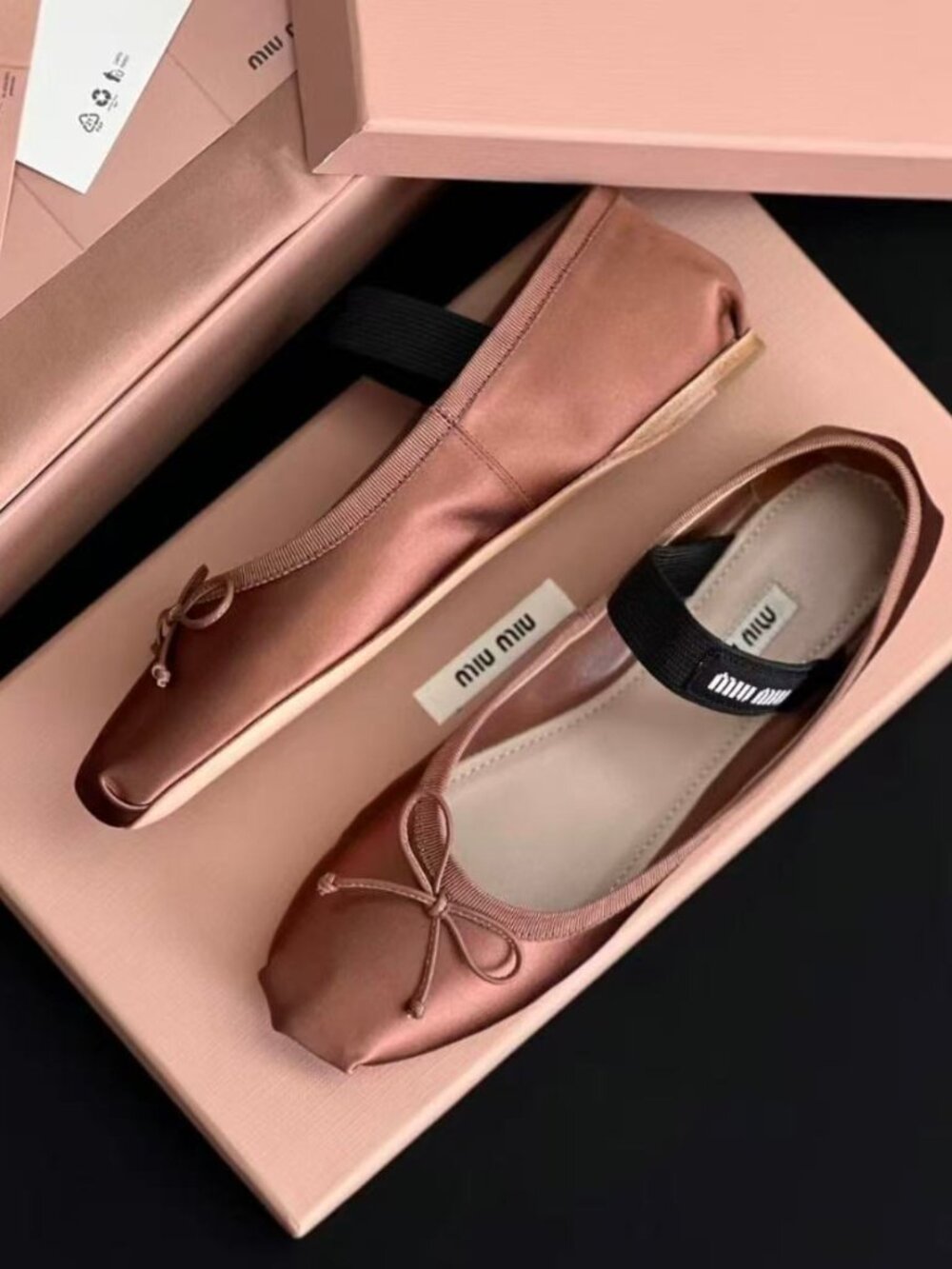 Miu Miu Mauve Satin Bow Logo Strap Mary Jane Ballet Flats - Picture 4 of 6